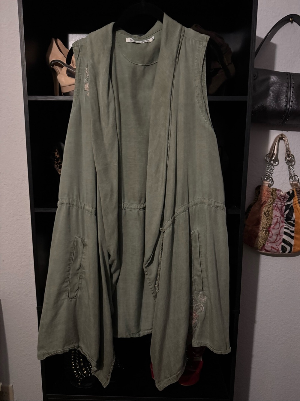 Olive Green Women's Sleeveless Drape Vest